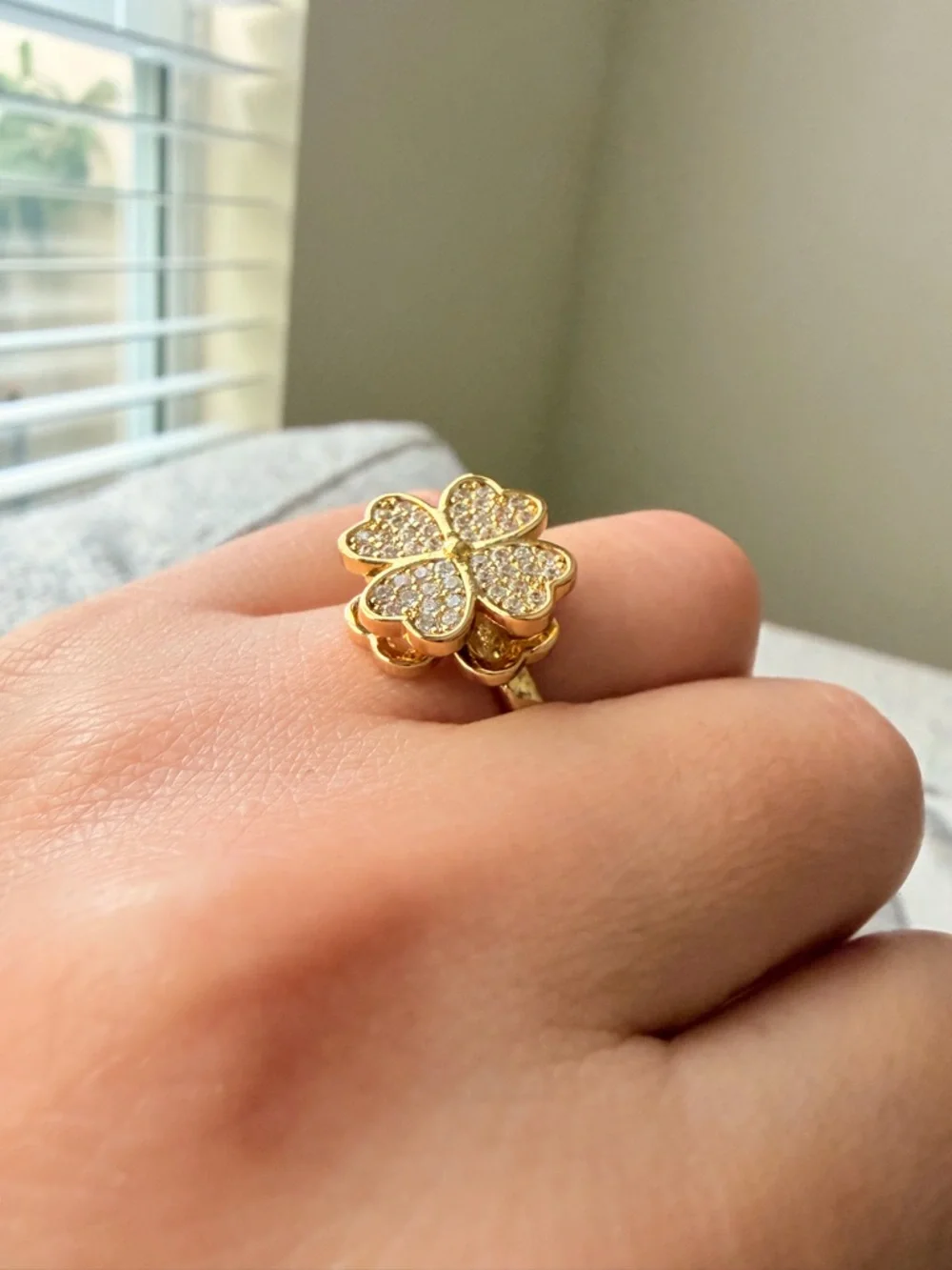 Gold Clover Crystal Pavé Ring - Women Jewelry